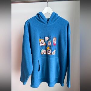 Vtg 90s Disney Store Seven Dwarfs Embroidered Fleece Hoodie Blue Kidcore